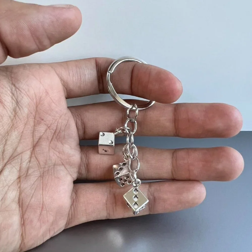 Y2K 2000s dice stack silver chrome keyring keychain